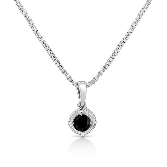 .925 Sterling Silver Treated Color Diamond Solitaire 18" Milgrain Pendant Necklace by Infinite Jewels