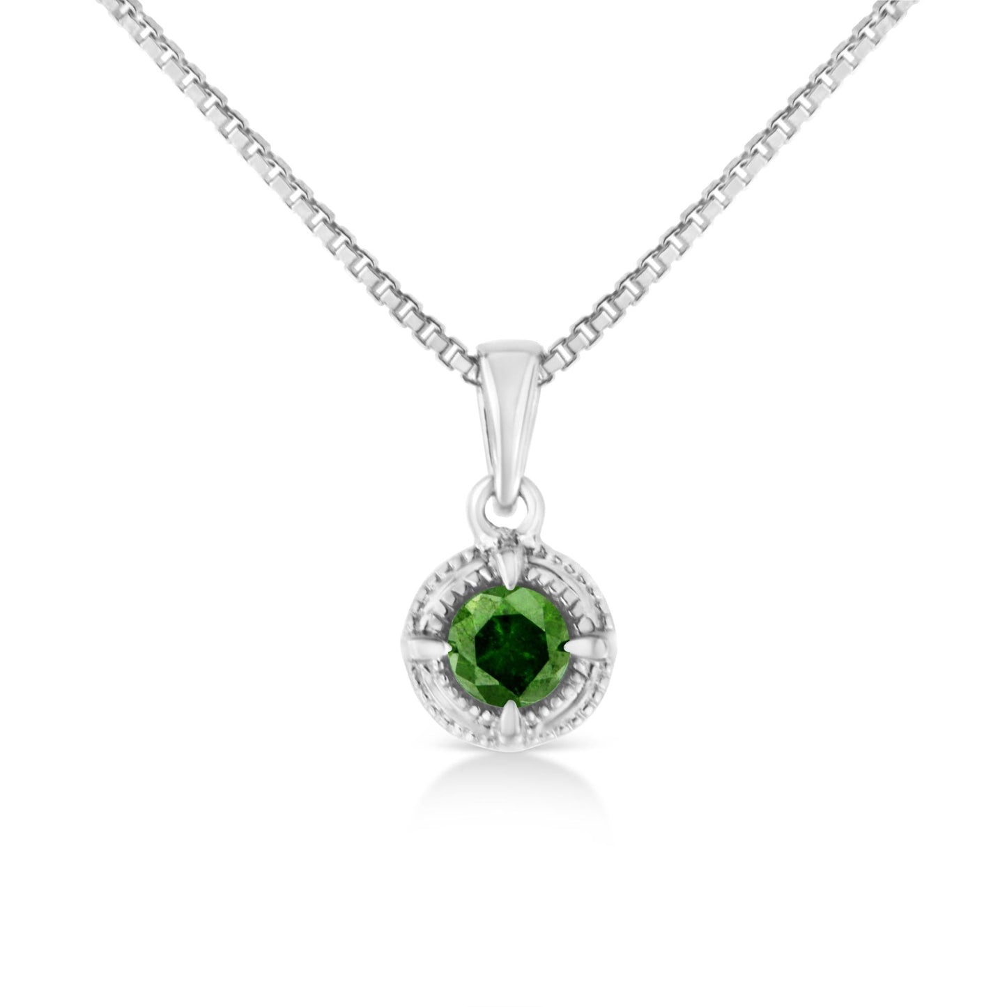 .925 Sterling Silver Treated Color Diamond Solitaire 18" Milgrain Pendant Necklace by Infinite Jewels