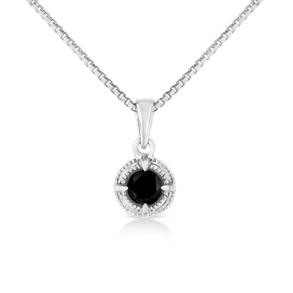 .925 Sterling Silver Treated Color Diamond Solitaire 18" Milgrain Pendant Necklace by Infinite Jewels