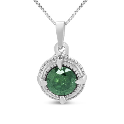 .925 Sterling Silver Treated Color Diamond Solitaire 18" Milgrain Pendant Necklace by Infinite Jewels