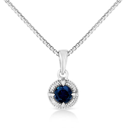 .925 Sterling Silver Treated Color Diamond Solitaire 18" Milgrain Pendant Necklace by Infinite Jewels