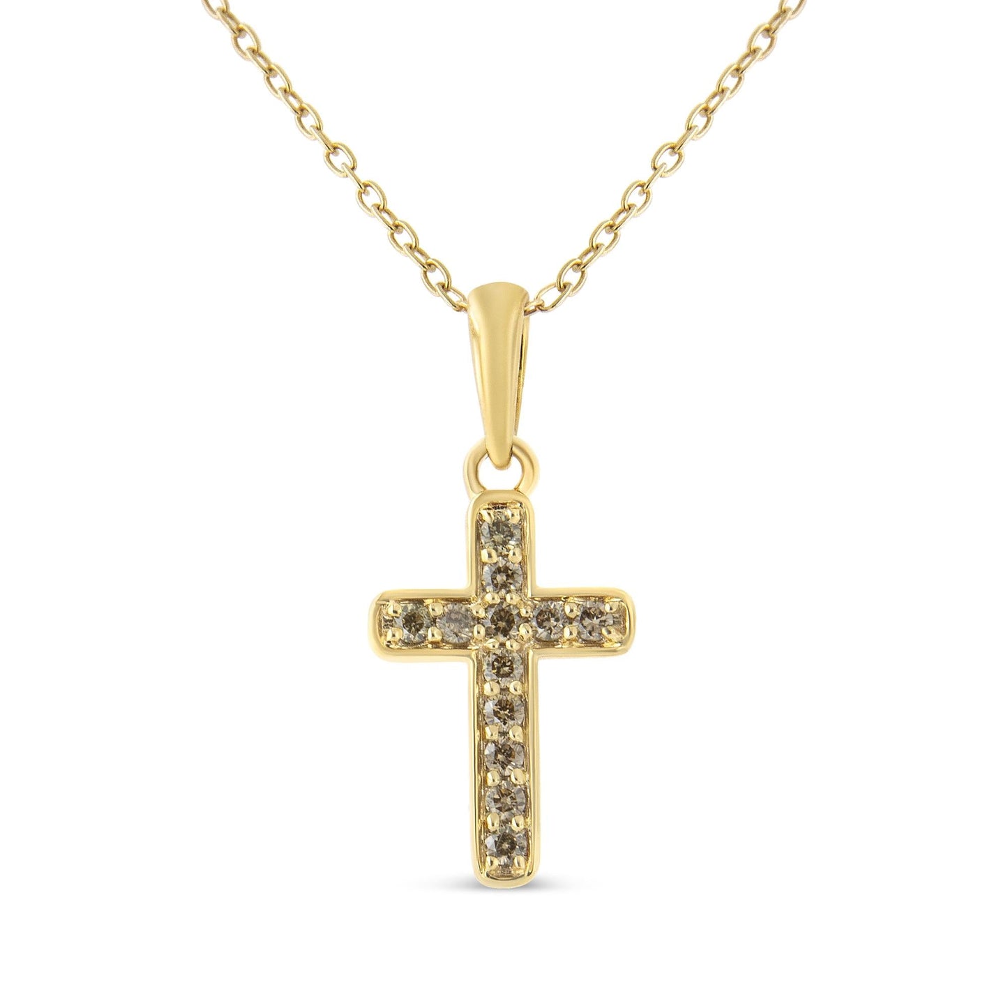 10K Yellow Gold Flashed .925 Sterling Silver 1/4 Cttw Champagne Diamond Cross Pendant Necklace (K-L Color, I1-I2 Clarity) - 18" by Infinite Jewels