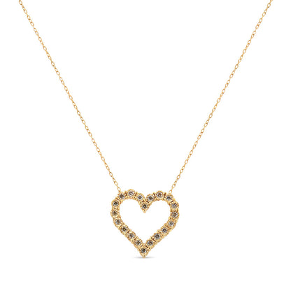 10K Yellow Gold Flashed .925 Sterling Silver 1/2 Cttw Champagne Diamond Miracle Plate Heart Pendant Necklace (K-L Color, I1-I2 Clarity) - 18" by Infinite Jewels