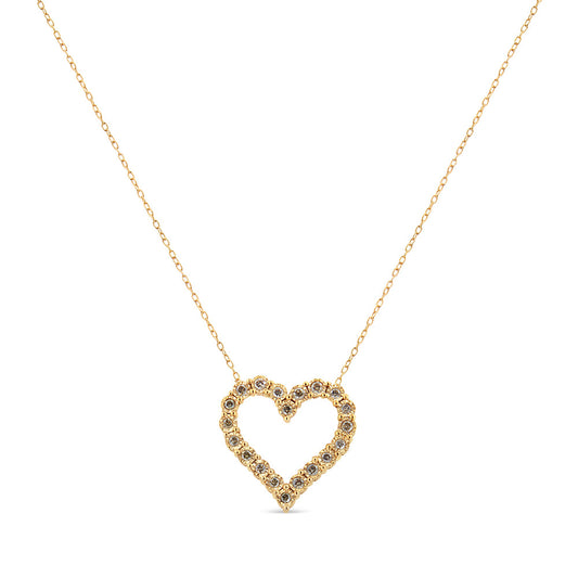 10K Yellow Gold Flashed .925 Sterling Silver 1/2 Cttw Champagne Diamond Miracle Plate Heart Pendant Necklace (K-L Color, I1-I2 Clarity) - 18" by Infinite Jewels