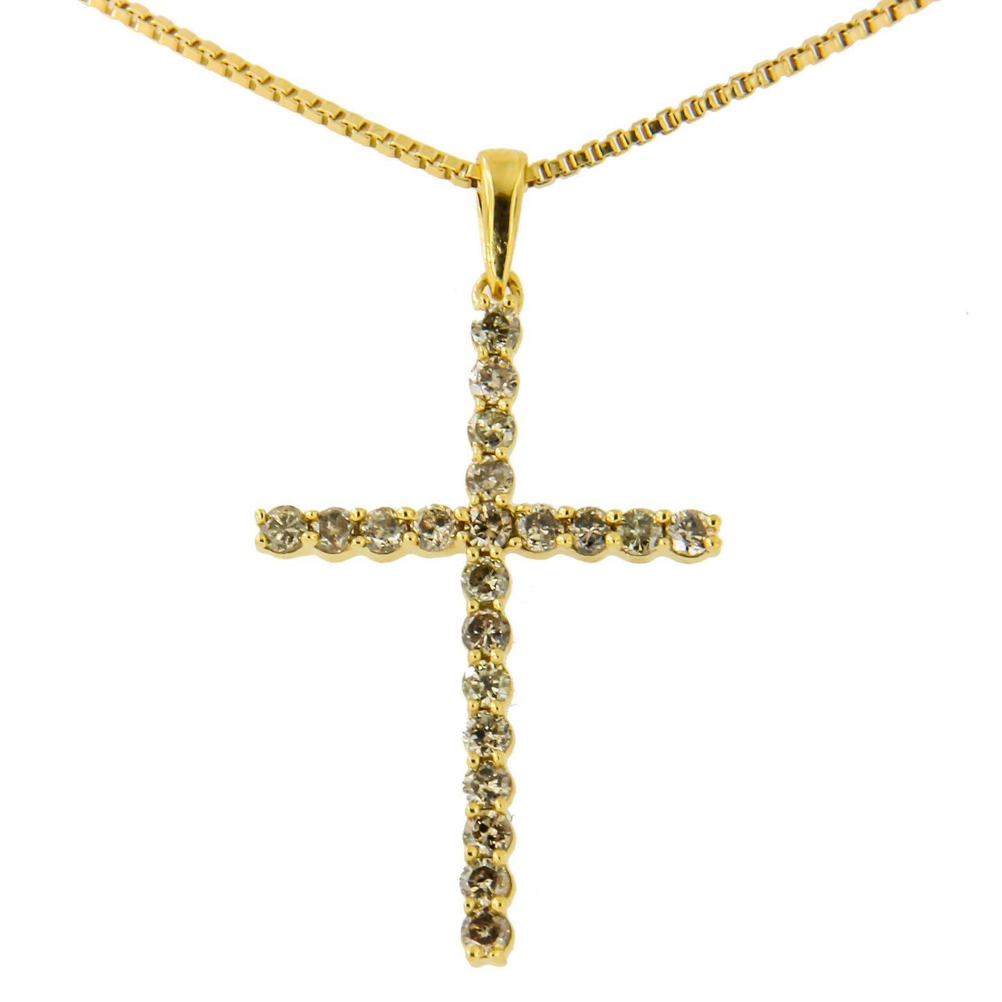 14K Yellow Gold Plated .925 Sterling Silver 1/2 Cttw Champagne Diamond Cross Pendant Necklace (K-L Color, I1-I2 Clarity) - 18" by Infinite Jewels