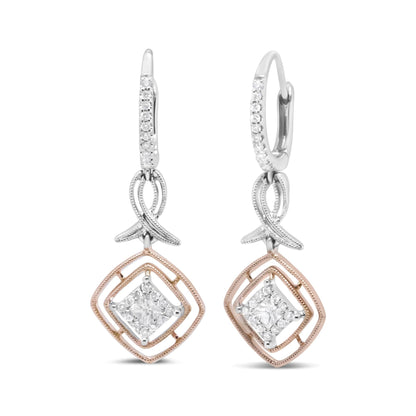 14K White and Rose Gold 1/2 Cttw Round and Princess-Cut Diamond Openwork Marquise Ribbon Dangle Earring (G-H Color, SI2-I1 Clarity) by Infinite Jewels