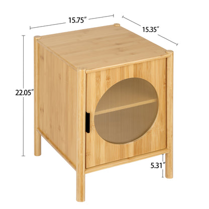 1 Door nightstand,Bamboo Mid Century Modern Nightstand,Bedside Table Accent End Table Side Table for Bedroom, Living Room, Natural THEGSND LLC