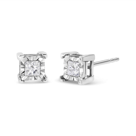 .925 Sterling Silver Miracle Set Princess-cut Diamond Solitaire Stud Earrings (H-I Color, SI2-I1 Clarity) by Infinite Jewels