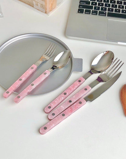 10-Pcs Sleek Modern Pinky Flatware Silverware Flatware Set ( $4.9 Each ) by INSPECIAL HOME