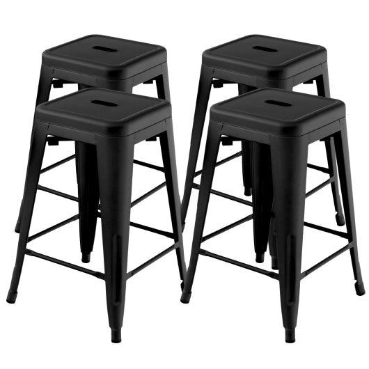 24 Inch Set of 4 Tolix Style Counter Height Barstool Stackable Chair-Black by VYSN