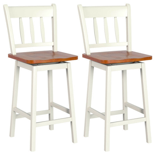 24.5 Inches Set of 2 Swivel Bar Stools with 360° Swiveling-White by VYSN