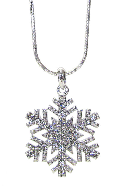 White Gold Cz Cubic Zirconia Snowflake Winter Pendant Necklace Chain by Fashion Hut Jewelry