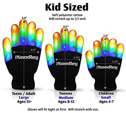 2 Pairs LED Gloves Light up Toys for Boys & Girls Cool Gifts for Kids & Teens - Extra Batteries by The Noodley