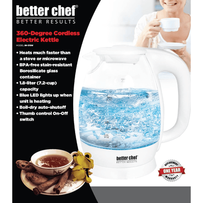 Better Chef 7-Cup Cordless Borosilicate Glass Electric Kettle with LED Light by Jupiter Gear Home