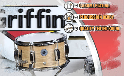 Popcorn Soprano Snare Drum by GRIFFIN | Acoustic Firecracker 10"x6" Poplar Wood Shell with Oakwood PVC | Mini Concert Marching Percussion Musical Instrument with Snare Throw Off, Drummers Key & Head by GeekStands.com