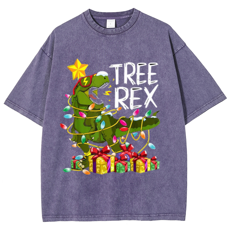 Tree Rex Unisex Oversized Print Vintage Wash Denim T-Shirt by migunica