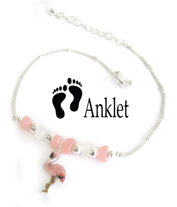 Multi Sea Glass Flamingo Anklet Ankle Bracelet by Fashion Hut Jewelry