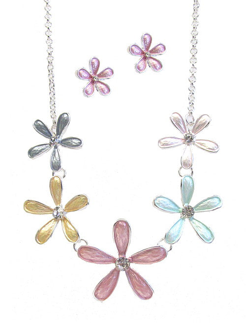 Multi Flower Link Necklace Set by Fashion Hut Jewelry