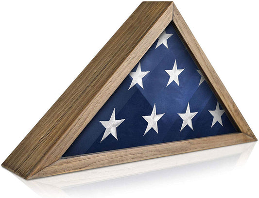 Rustic Flag Case - SOLID WOOD Military Flag Display Case for 9.5 x 5 by The Military Gift Store