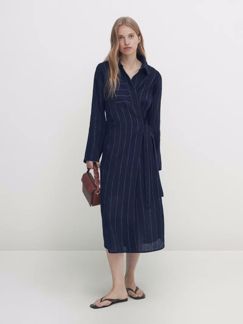 Women New Spring and Autumn Striped Shirt Dress by BlakWardrob