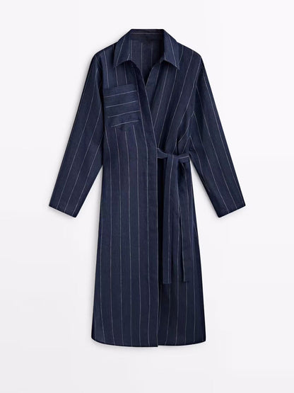 Women New Spring and Autumn Striped Shirt Dress by BlakWardrob