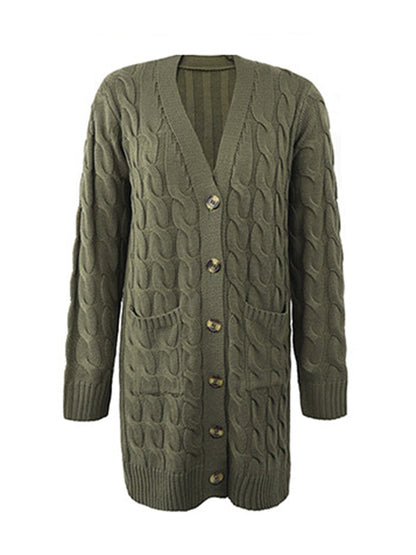 Urban Simple Loose Buttoned Solid Color Jacquard Cardigan Coat by migunica