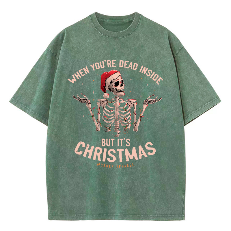 Unisex Fun Christmas skull Letter Printed Retro Washed Short Sleeved T-Shirt by migunica