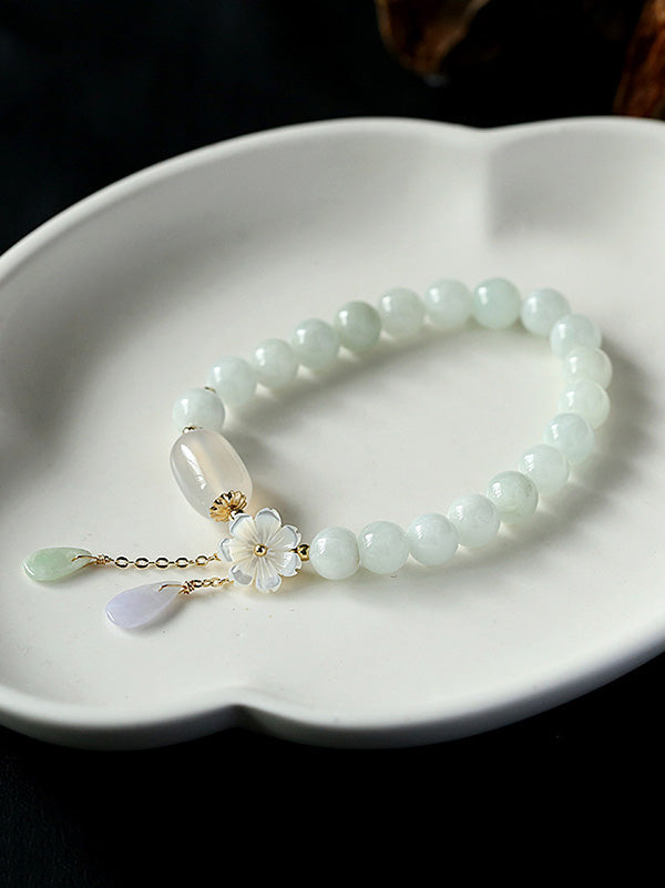 National Jade Beads&Flower Handmade Bracelet by migunica