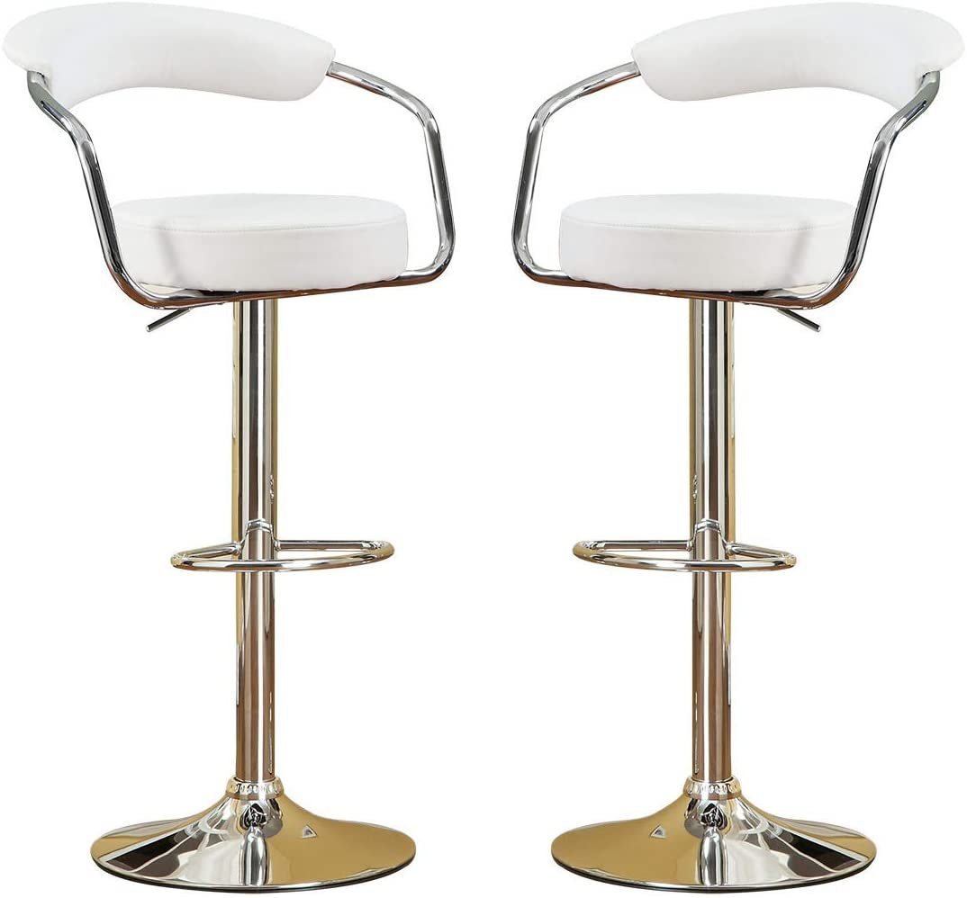 Contemporary Style White Color Bar Stool Counter Height Chairs Set of 2 Adjustable Swivel Kitchen Island Stools