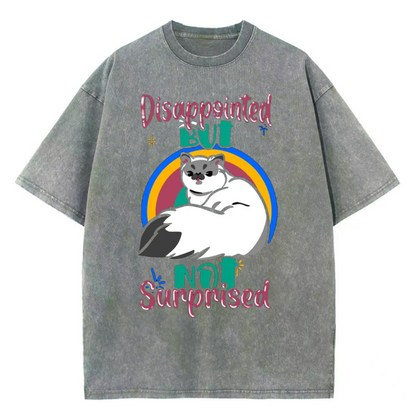 Unisex Disappointed But Not Surprised Cat Printed Retro Washed Short Sleeved T-Shirt by migunica