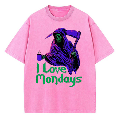 Unisex I Love Mondays Printed Retro Washed Short Sleeved T-Shirt by migunica