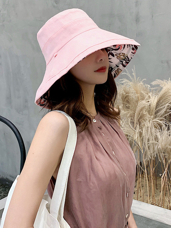 Original Solid&Printing Reversible Foldable Sun-Protection Bucket Hat by migunica