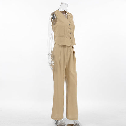 Solid Color Cotton Linen Vest and Trousers by BlakWardrob