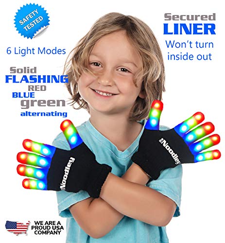 2 Pairs LED Gloves Light up Toys for Boys & Girls Cool Gifts for Kids & Teens - Extra Batteries by The Noodley