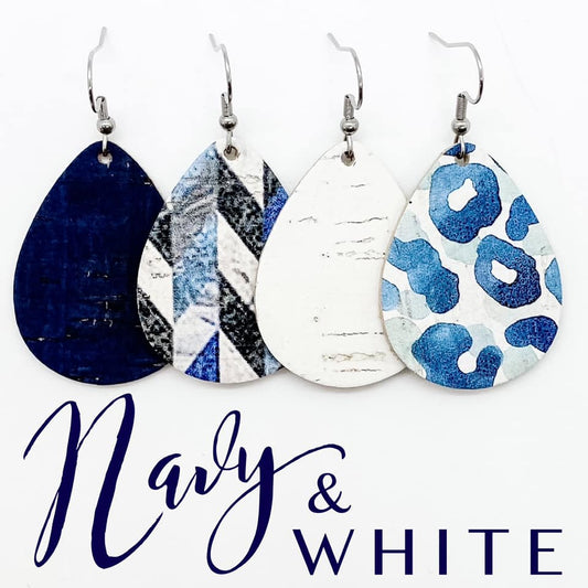 1.5" Navy & White Itty Bitty Corkie Mini Collection -Earrings by Doohickies Wholesale