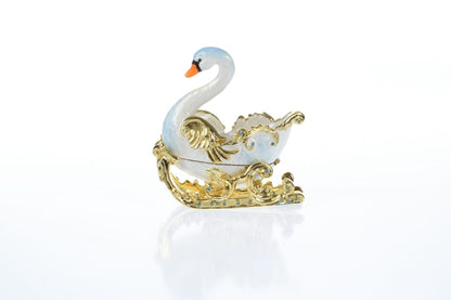 Swan on golden sled Trinket Box by Keren Kopal