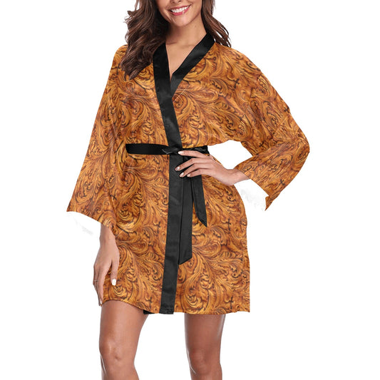 Tooled Leather Print Women's Lounge Kimono Robe by Baha Ranch Western Wear