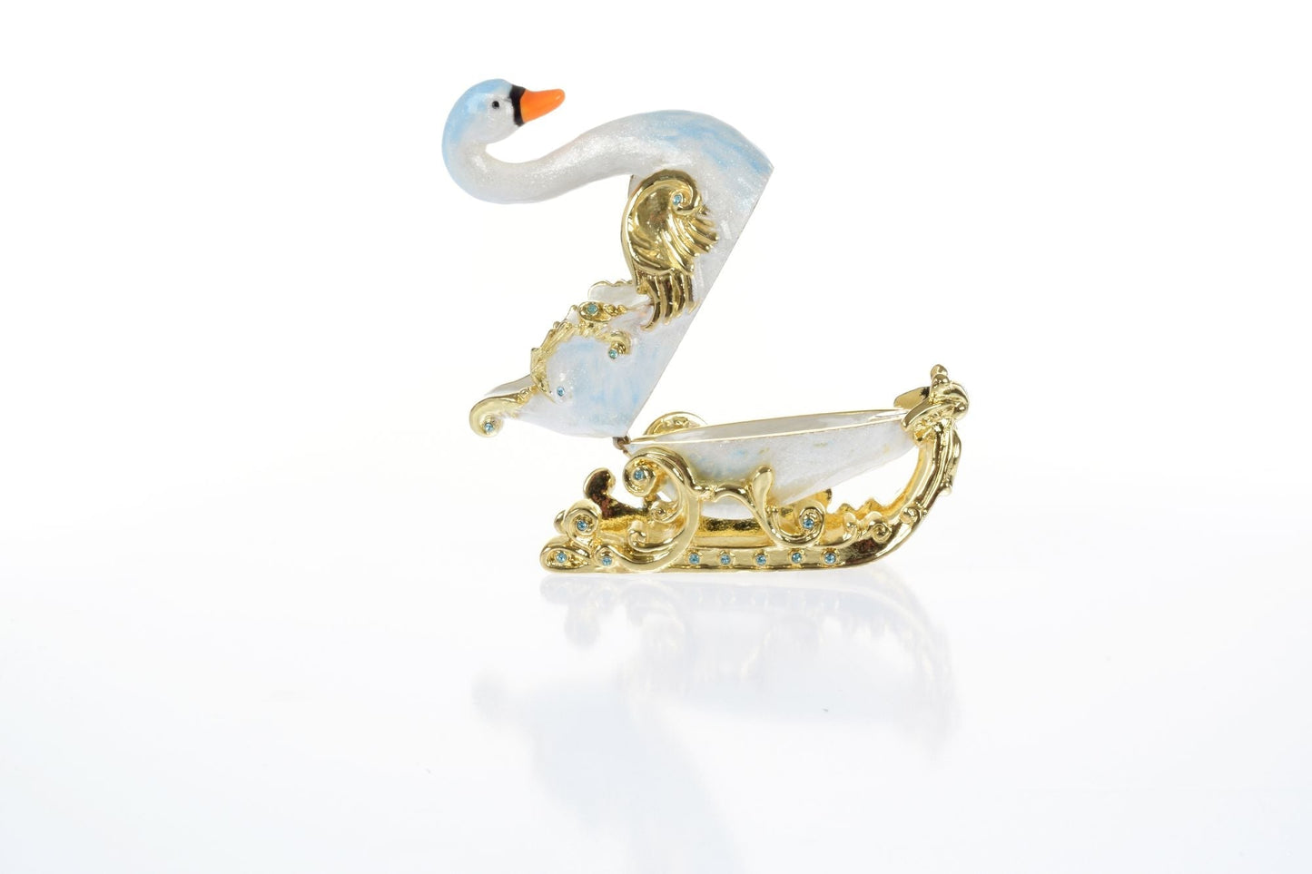 Swan on golden sled Trinket Box by Keren Kopal