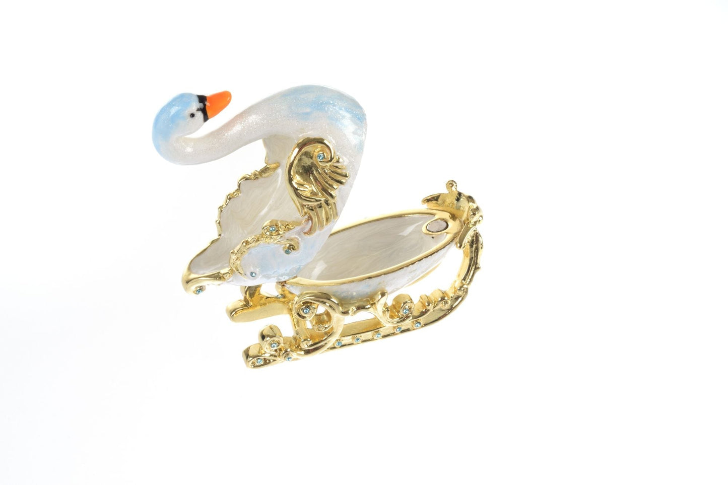 Swan on golden sled Trinket Box by Keren Kopal