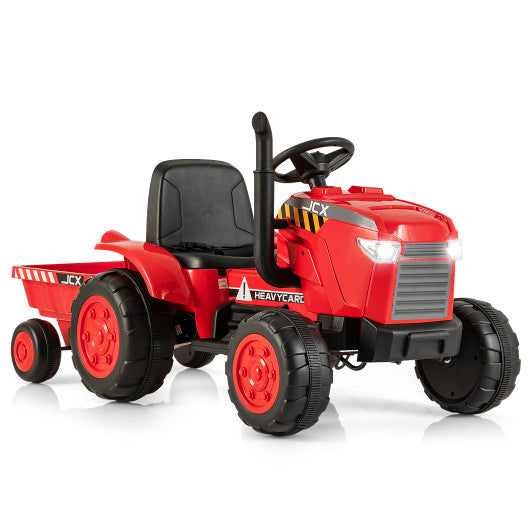 12V Kids Ride On Tractor with Trailer and Remote Control-Red by VYSN