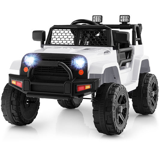 12V Kids Ride On Truck with Remote Control and Headlights-White by VYSN