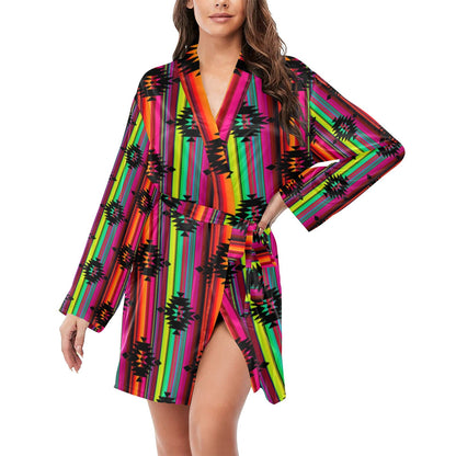 Neon Aztec Women's Long Sleeve Belted Satin Feel Dressing Lounge Robe by Baha Ranch Western Wear