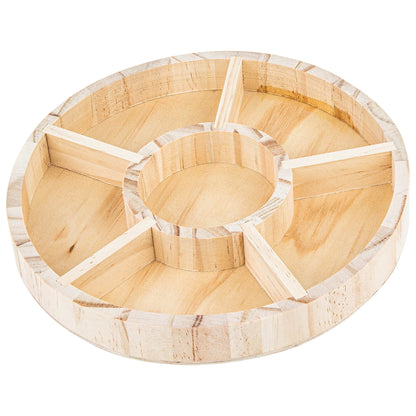 Round Shaped Wooden Tray 6 Pack 8.5" Sectioned Serving Tray With Six Compartments by Hammont