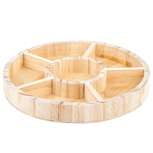 Round Shaped Wooden Tray 6 Pack 8.5" Sectioned Serving Tray With Six Compartments by Hammont