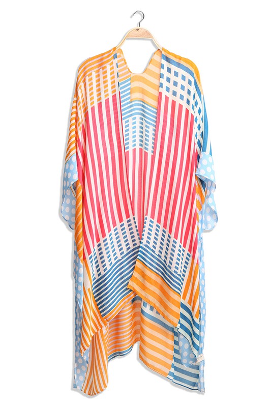 Women's Stripe & Polka Dots Print Cover Up Kimono