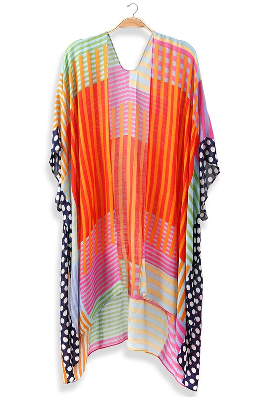 Women's Stripe & Polka Dots Print Cover Up Kimono