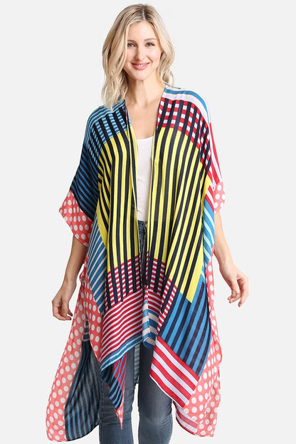 Women's Stripe & Polka Dots Print Cover Up Kimono