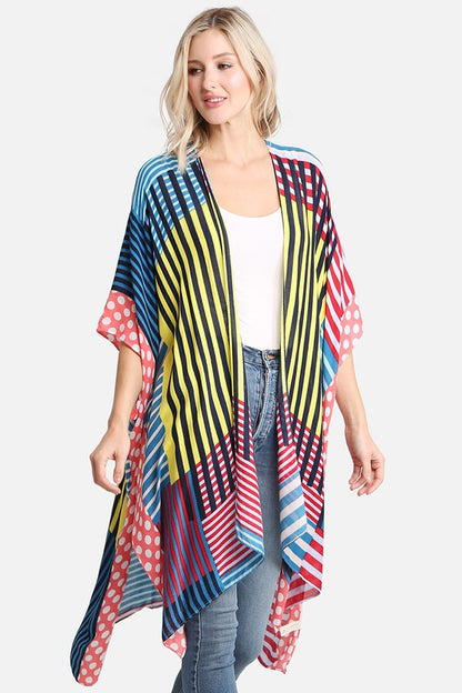 Women's Stripe & Polka Dots Print Cover Up Kimono