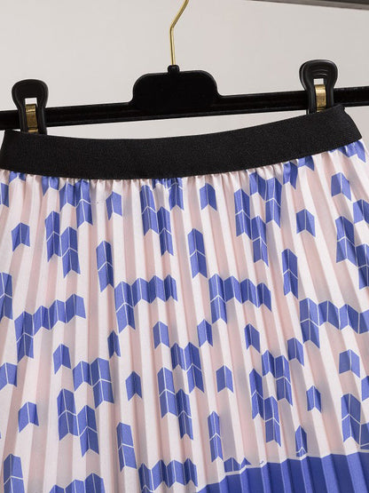 Urban Multi-Colored Printed High Waisted Pleated Skirt by migunica