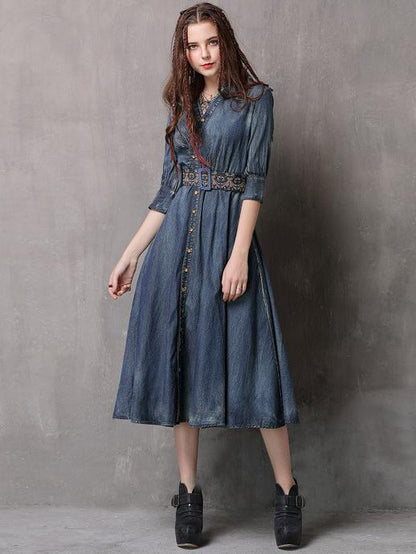 Vintage Embroidered Cropped Denim Dress by migunica